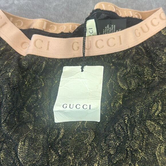 Gucci Floral Patterned Metallic Black/Gold Tights Medium - Picture 9 of 9